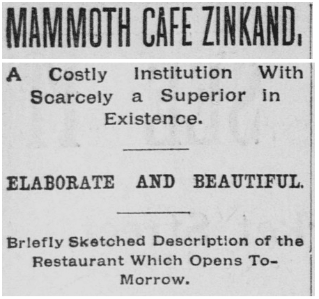 A newspaper clipping that talks about Café Zinkand