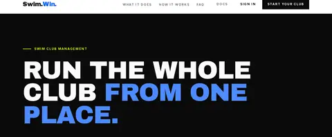 The Swim.Win. home page, at swim.win